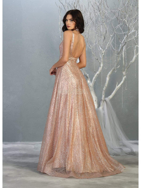 Glitter Embellished Plunging Sweetheart Dress - May Queen MQ1771
