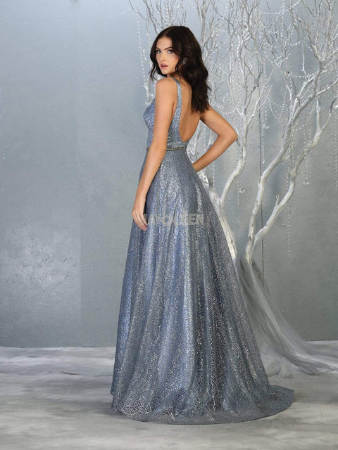 Glitter Embellished Plunging Sweetheart Dress - May Queen MQ1771