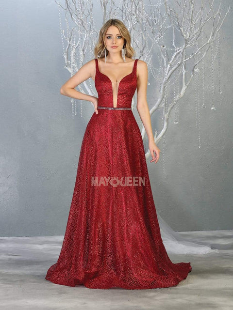 Glitter Embellished Plunging Sweetheart Dress - May Queen MQ1771