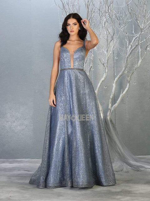 Glitter Embellished Plunging Sweetheart Dress - May Queen MQ1771