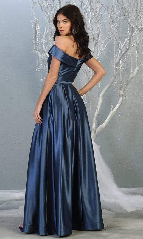 Surplice Off Shoulder High Slit Metallic Dress - May Queen MQ1781