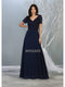 Short Sleeve Appliqued V-Neck Long Dress - May Queen MQ1782