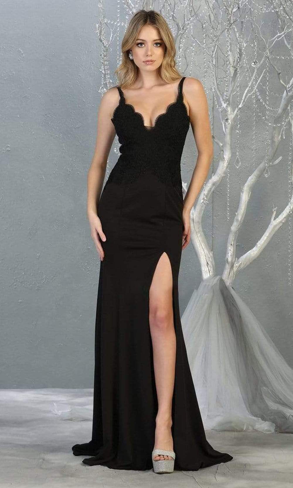 chinese dress ladies V-Neck Gown with Trumpet Skirt 8 / Noir