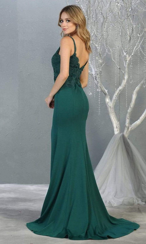Lace Deep Scalloped V-neck Trumpet Dress - May Queen MQ1792