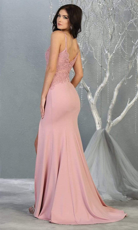 Lace Deep Scalloped V-neck Trumpet Dress - May Queen MQ1792