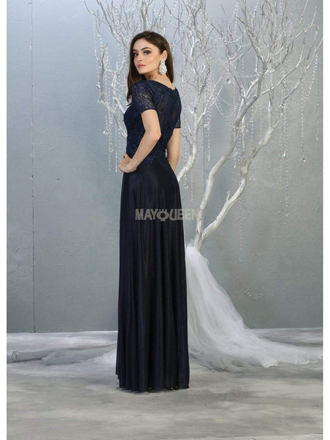 Appliqued Short Sleeve Bodice Glitter Long Dress - May Queen MQ1794