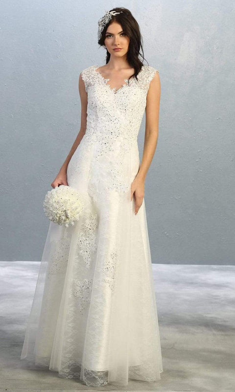 Embroidered V-neck A-line Dress - May Queen MQ1799