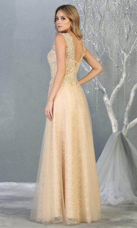 Embroidered V-neck A-line Dress - May Queen MQ1799