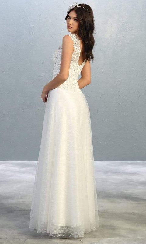 Embroidered V-neck A-line Dress - May Queen MQ1799