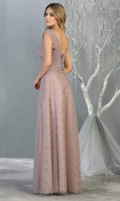 Embroidered V-neck A-line Dress - May Queen MQ1799