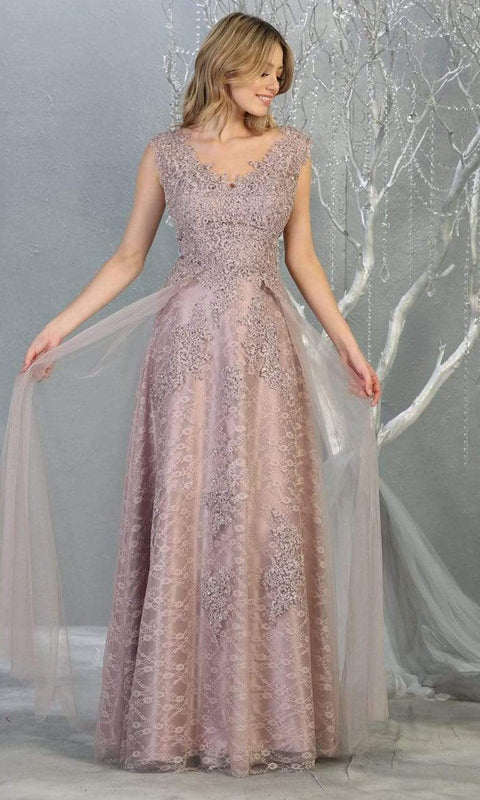 Embroidered V-neck A-line Dress - May Queen MQ1799