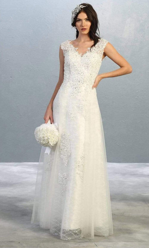 Embroidered V-neck A-line Dress - May Queen MQ1799