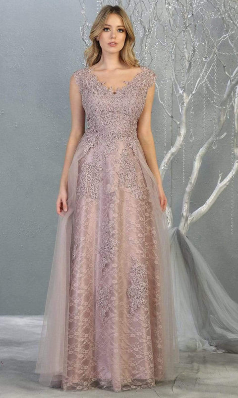 Embroidered V-neck A-line Dress - May Queen MQ1799