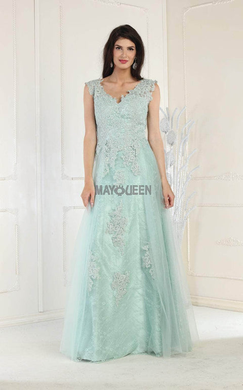 Embroidered V-neck A-line Dress - May Queen MQ1799