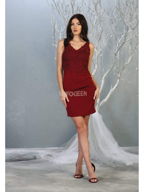 Appliqued Illusion Bodice Sheath Dress - May Queen MQ1808