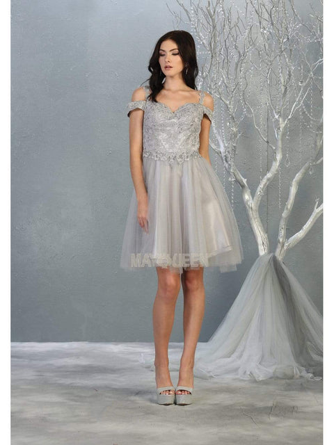 Short Appliqued Off Shoulder Tulle Dress - May Queen MQ1809