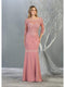 Sheer Quarter Sleeve Appliqued Trumpet Dress - May Queen MQ1810