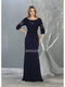 Sheer Quarter Sleeve Appliqued Trumpet Dress - May Queen MQ1810