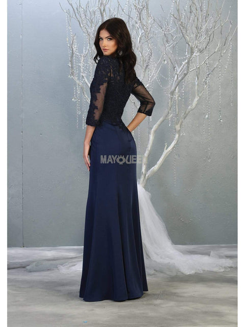 Appliqued Quarter Sleeve Scoop Bodice Dress - May Queen MQ1811