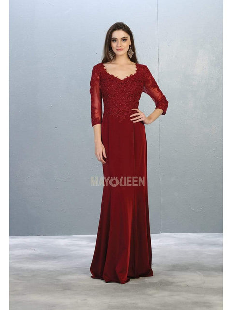 Appliqued Quarter Sleeve Scoop Bodice Dress - May Queen MQ1811