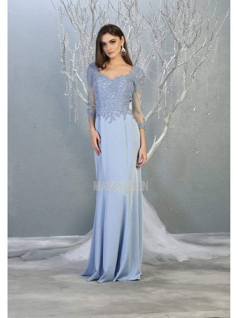 Appliqued Quarter Sleeve Scoop Bodice Dress - May Queen MQ1811