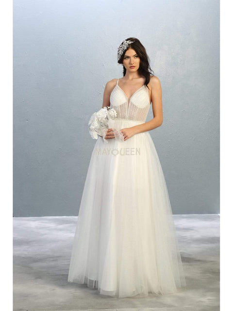 Beaded Plunging V-Neck A-Line Dress - May Queen MQ1812