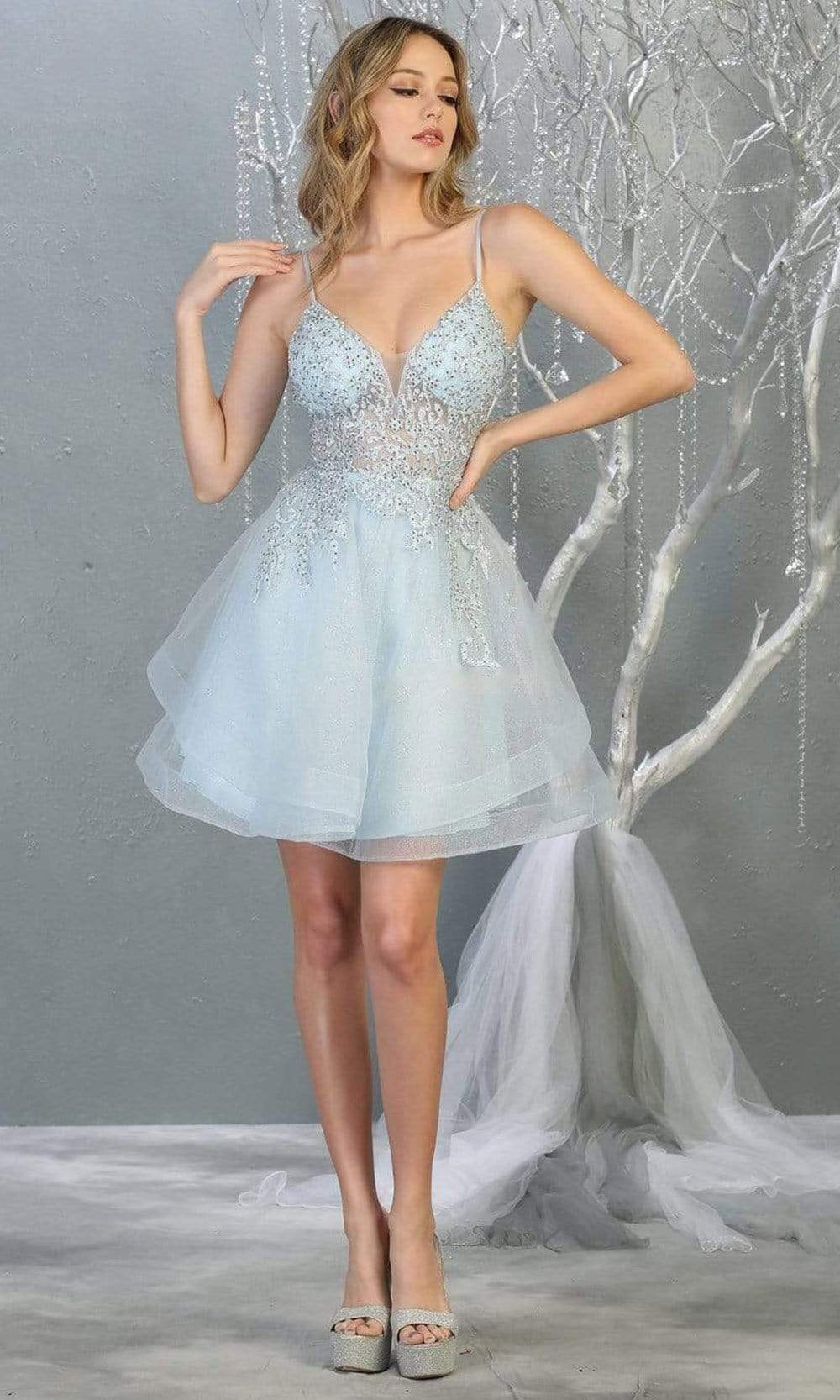 Beaded Embellished Tiered Tulle Cocktail Dress
