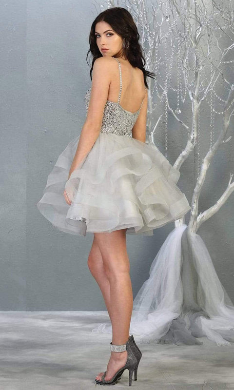 Embellished Plunging V-neck A-line Dress - May Queen MQ1818