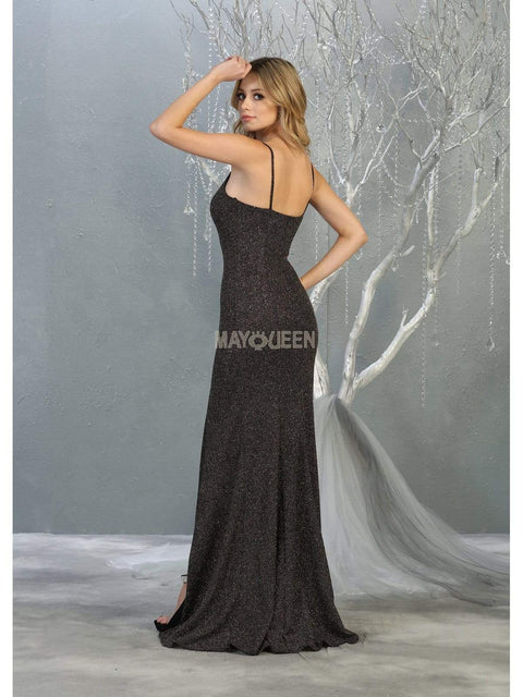 Deep V-neck Trumpet Dress With Train - May Queen MQ1822