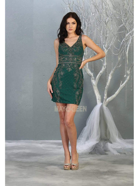 Sleeveless Appliqued Lattice Motif Dress - May Queen MQ1828