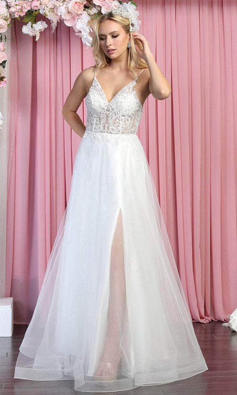 Sleeveless V-neck Wedding Gown - May Queen MQ1830