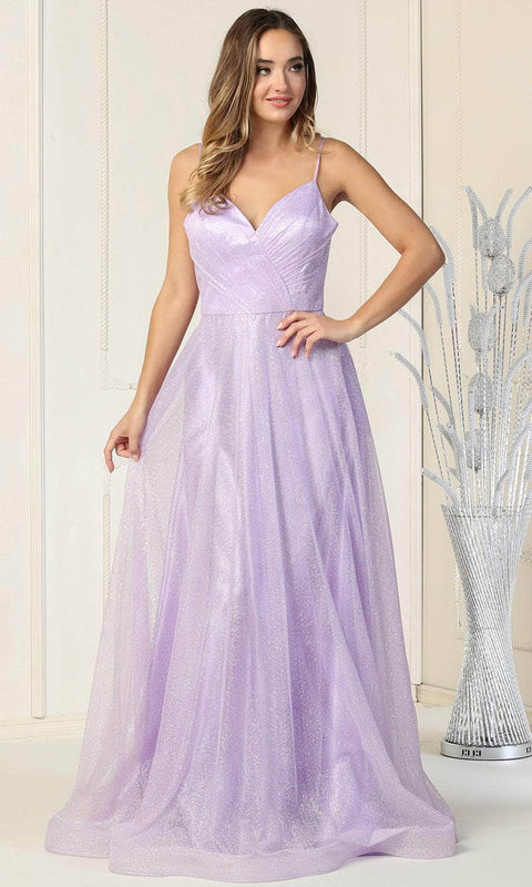 Sleeveless Glittered Tulle Surplice Evening Gown - May Queen MQ1838