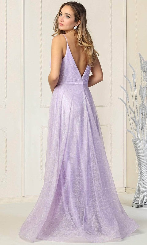 Sleeveless Glittered Tulle Surplice Evening Gown - May Queen MQ1838