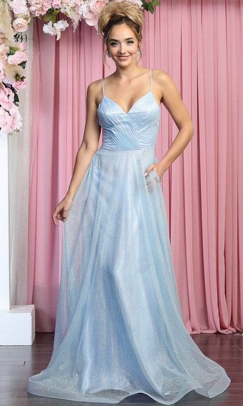 Sleeveless Glittered Tulle Surplice Evening Gown - May Queen MQ1838