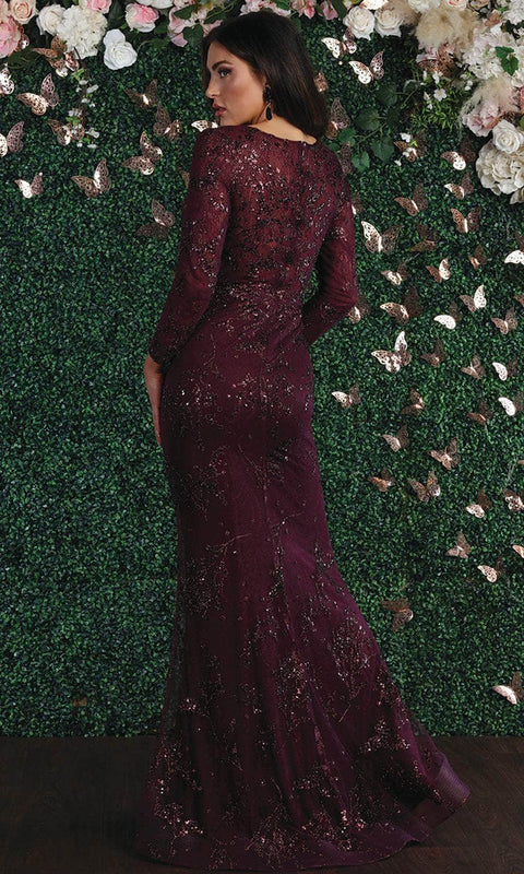 Long Sleeved Floral Appliqued Prom Gown - May Queen MQ1850