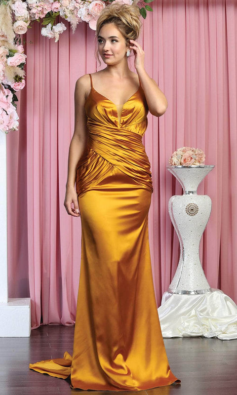 Shiny Satin Shirred Bodice Evening Gown - May Queen MQ1856