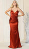 Shiny Satin Shirred Bodice Evening Gown - May Queen MQ1856