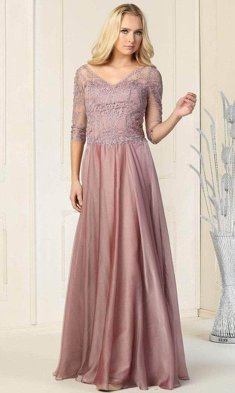 Quarter Sleeve A-Line Long Dress - May Queen MQ1860