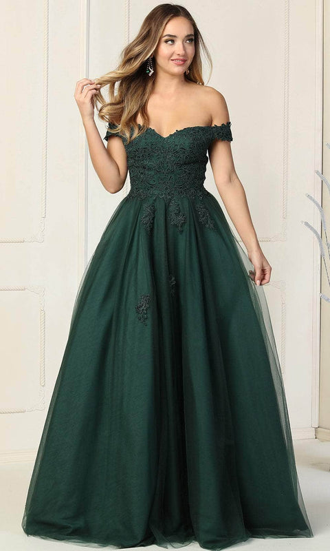 Floral Embellishments Off Shoulder Ballgown - May Queen MQ1866