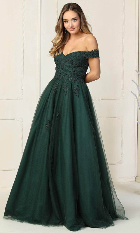 Floral Embellishments Off Shoulder Ballgown - May Queen MQ1866