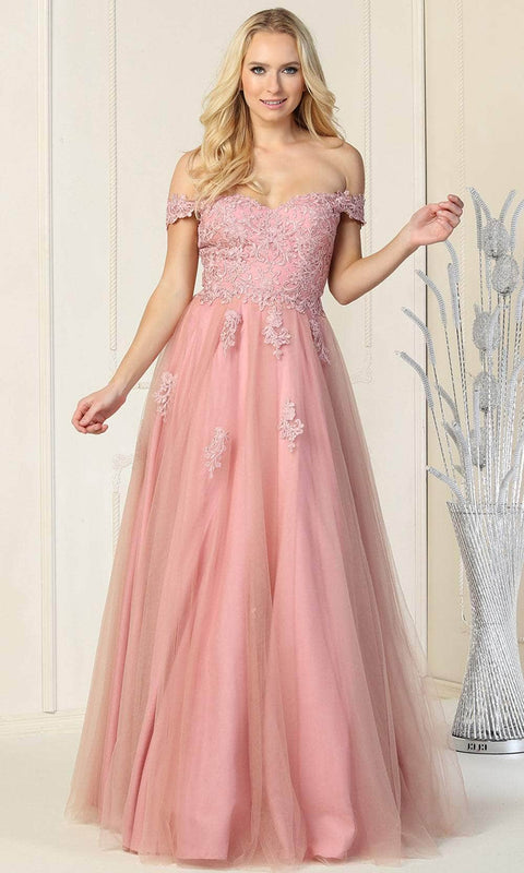 Floral Embellishments Off Shoulder Ballgown - May Queen MQ1866
