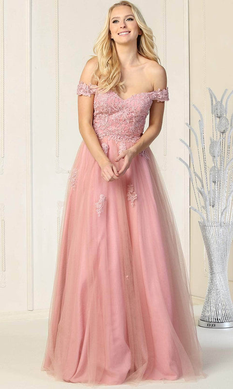 Floral Embellishments Off Shoulder Ballgown - May Queen MQ1866