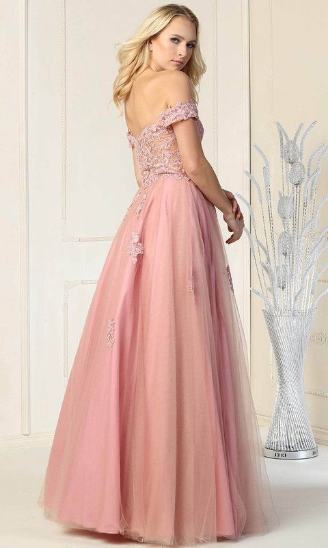 Floral Embellishments Off Shoulder Ballgown - May Queen MQ1866