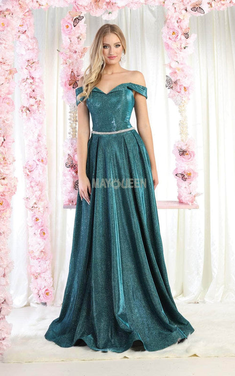Glitter Off Shoulder Prom Dress - May Queen MQ1876