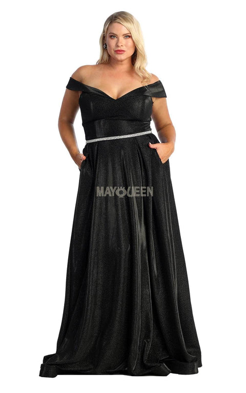Glitter Off Shoulder Prom Dress - May Queen MQ1876