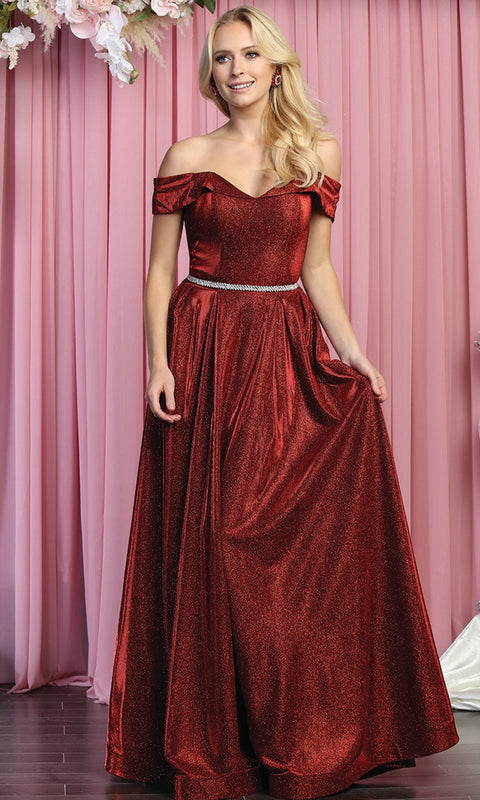 Glitter Off Shoulder Prom Dress - May Queen MQ1876