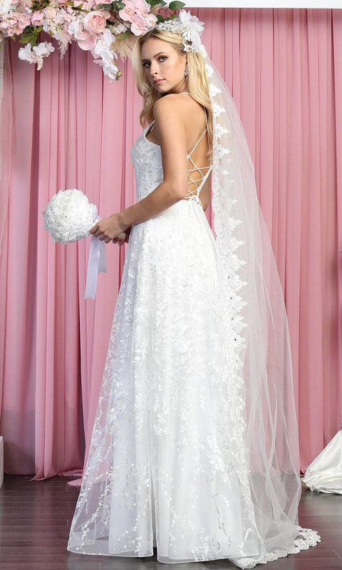 V Neck Lace-Up Back Bridal Gown - May Queen MQ1885