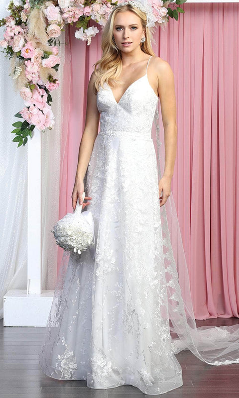 V Neck Lace-Up Back Bridal Gown - May Queen MQ1885