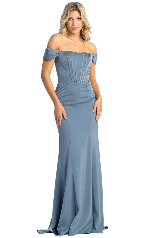Off Shoulder Seamed Prom Gown - May Queen MQ1909