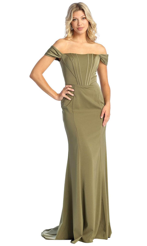 Off Shoulder Seamed Prom Gown - May Queen MQ1909